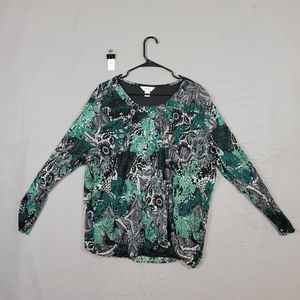 CJ Banks Womens Pullover Blouse Green Sheer 3/4 Sleeve Plus Size 3X